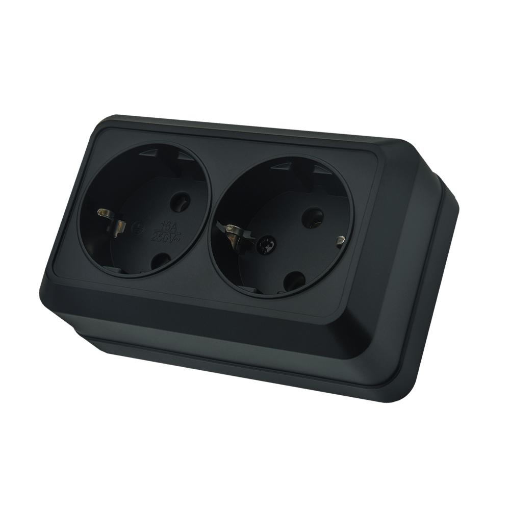 Black Flame Retardant Wall Mounted On/Off Spray Plastic 2 Gang 1 Way Button Light Switch EU Standard Classic Surface Switch Way