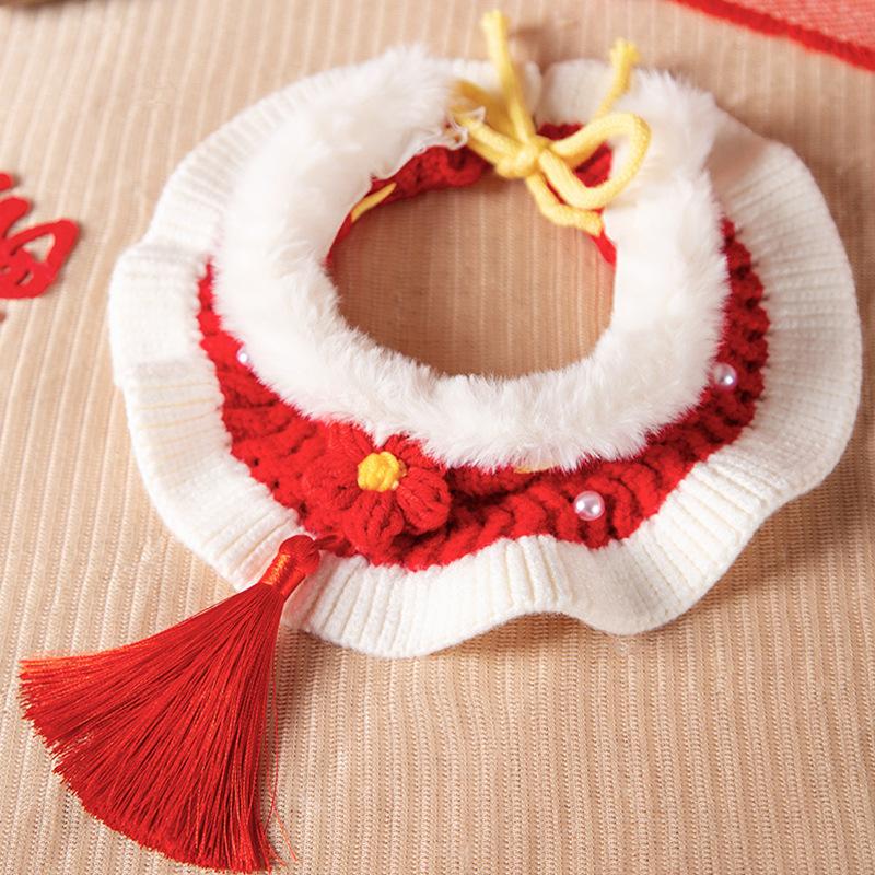 Осень и Зима Собаки Празднуют Богатство и Сокровище Новогодний Вязаный Шерстяной Воротник Кошка Треугольное Полотенце Слюнявчик для Питомца
