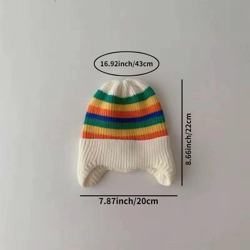 Зимняя детская вязаная шапка Корейские полосатые радужные детские шапки Красочные детские теплые шапки для защиты ушей для малышей для мальчиков и девочек.