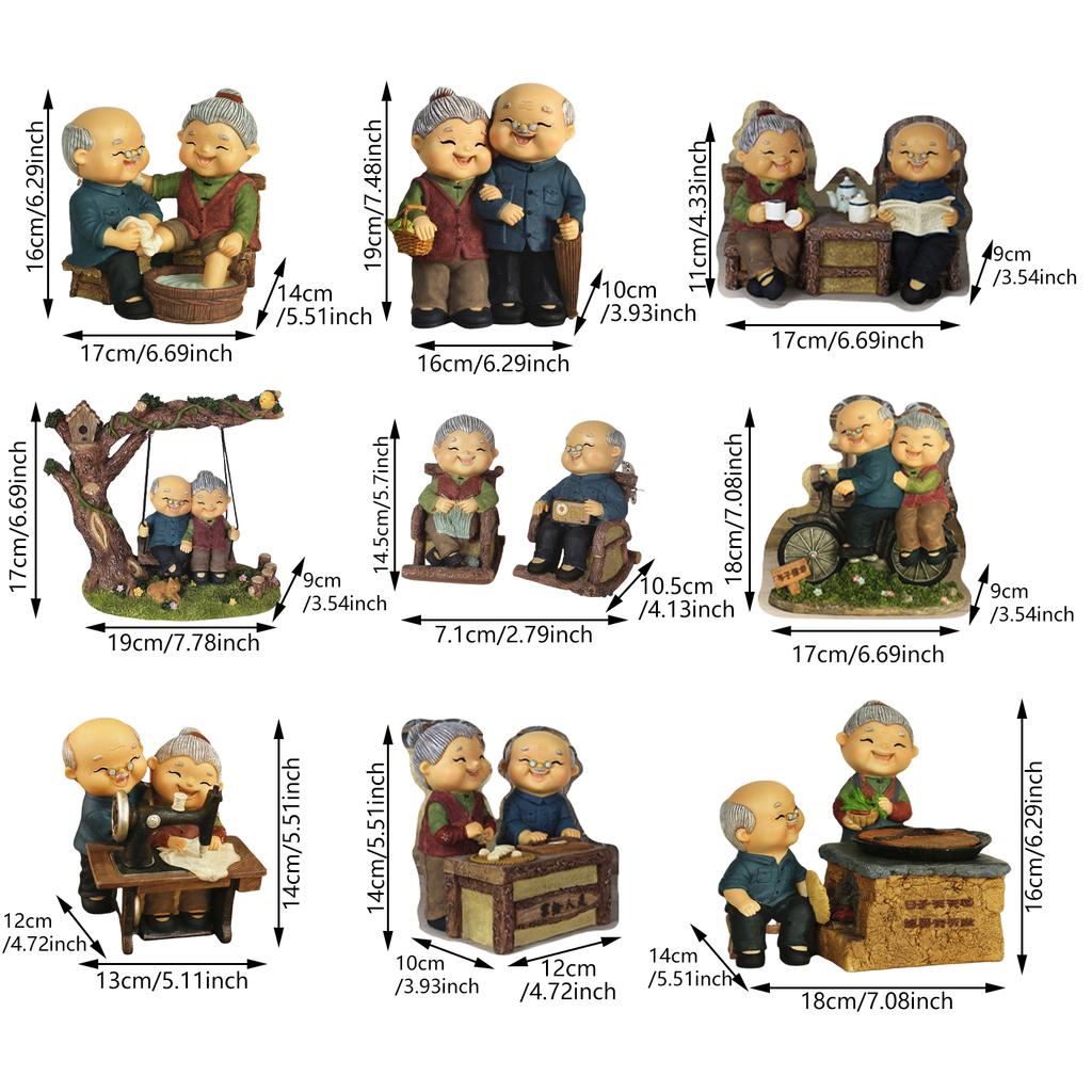 Любящая Пожилая Пара Скульптура Смолы Фигурка Бабушки и Дедушки для Сада и Настольного Украшения Свадьбы Юбилеи Подарок