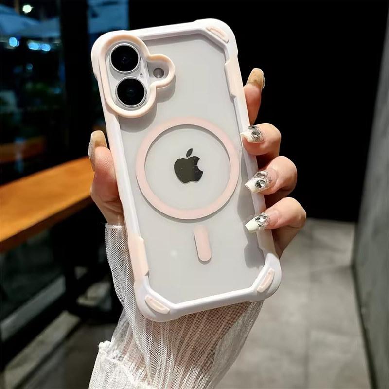 Для Magsafe Magnetic Shockproof Armor Case для iPhone 16 15 14 13 12 11 Pro Max Plus Прозрачный жесткий гибридный бампер задняя крышка