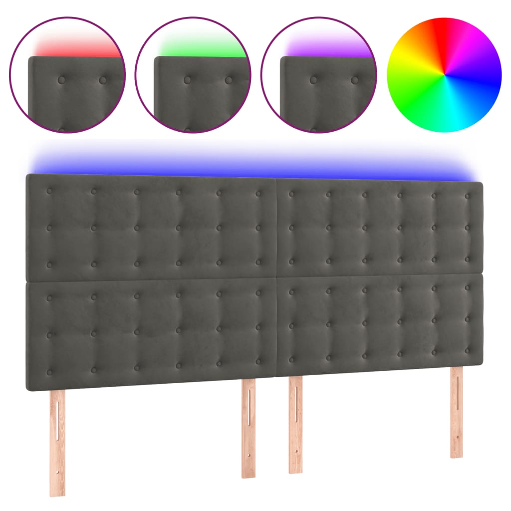 LED Headboard Dark Gray 160x5x118 128 cm Velvet