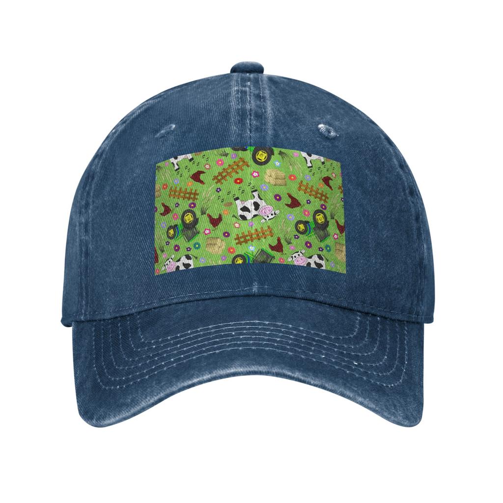 Farmyard Cow and Tractor Washed Denim Cap Casual Baseball Caps Adjustable Hat Summer Unisex Baseball Hats