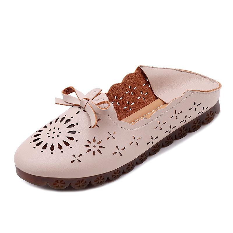 Summer Flat-bottomed Hollowed-out Single Shoes Women's Lefu Shoes Versatile Hole Shoes Korean Bow Decorative Casual Shoes