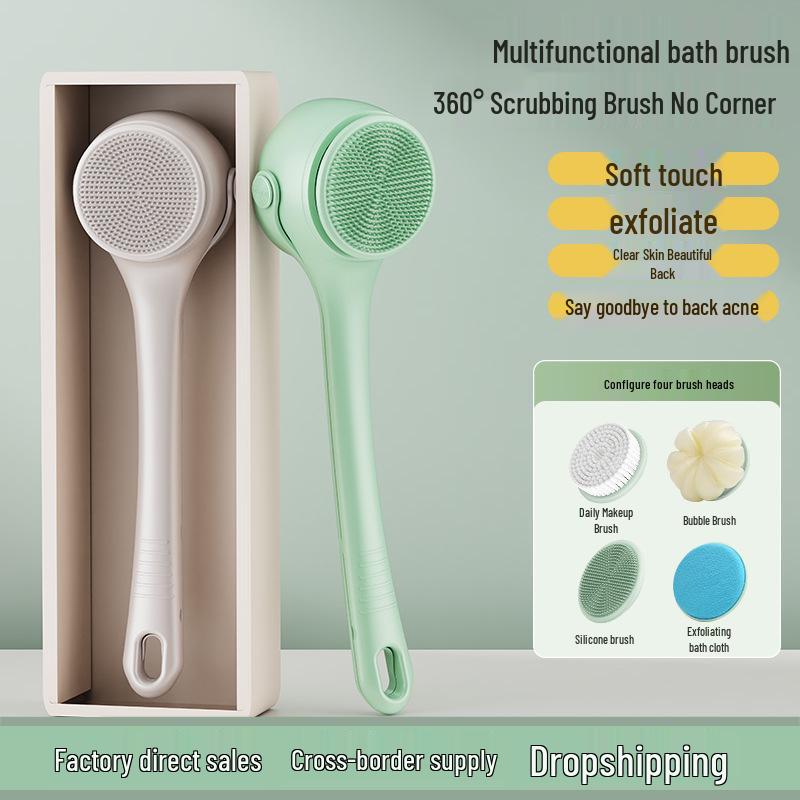 Wireless Long-Handle Electric Bath Brush with Digital Display - Waterproof Automatic Shower Scrubber