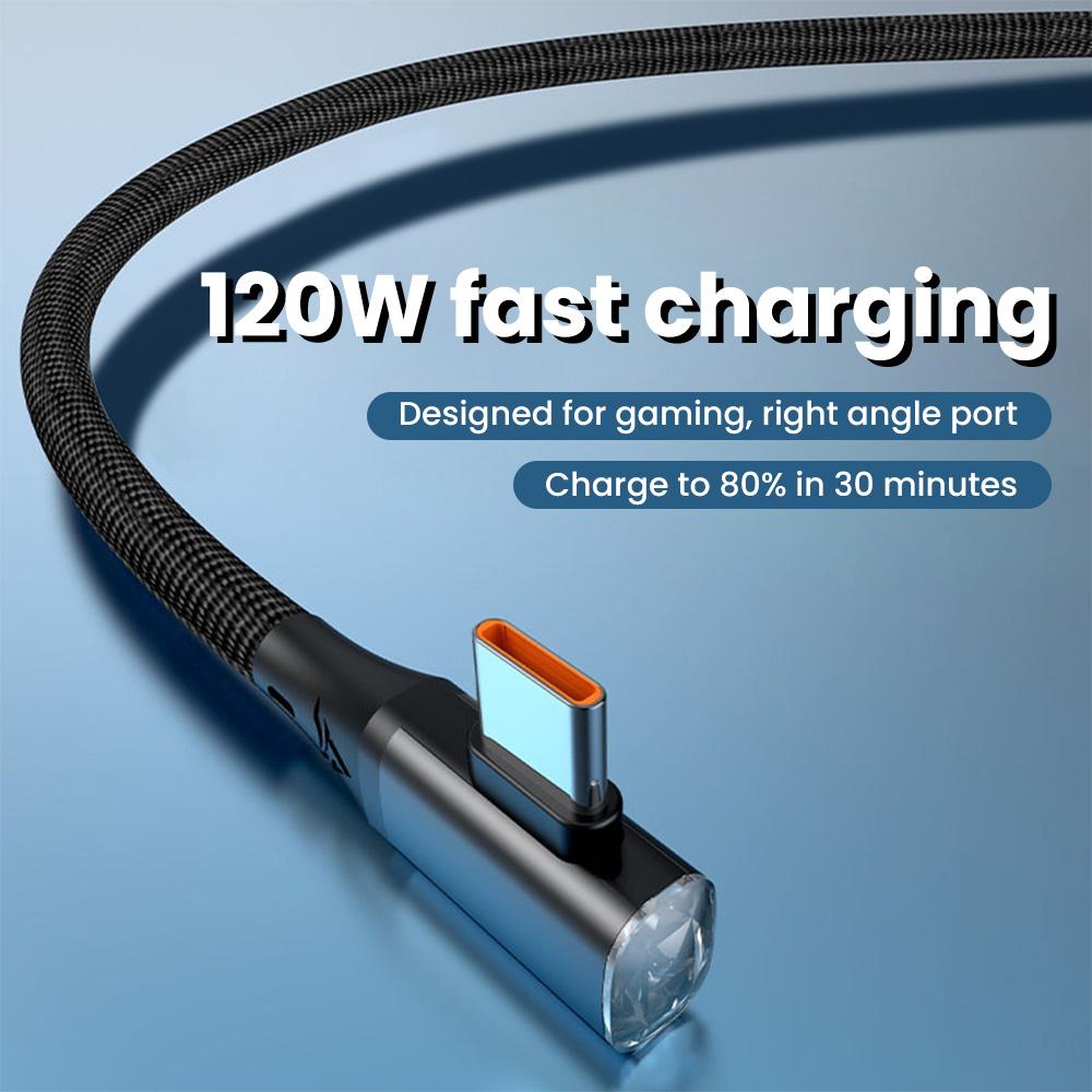 90-градусный угловой кабель USB C PD 120 Вт кабель быстрой зарядки типа C для iPhone 15 Pro Max Samsung Xiaomi зарядное устройство шнур передачи данных
