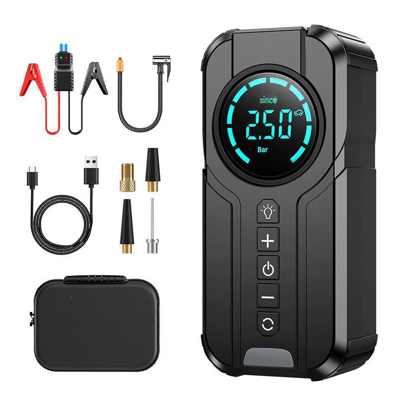 Автомобильный аварийный пусковой booster 12В и Power Bank с компрессором для шин и пусковыми проводами