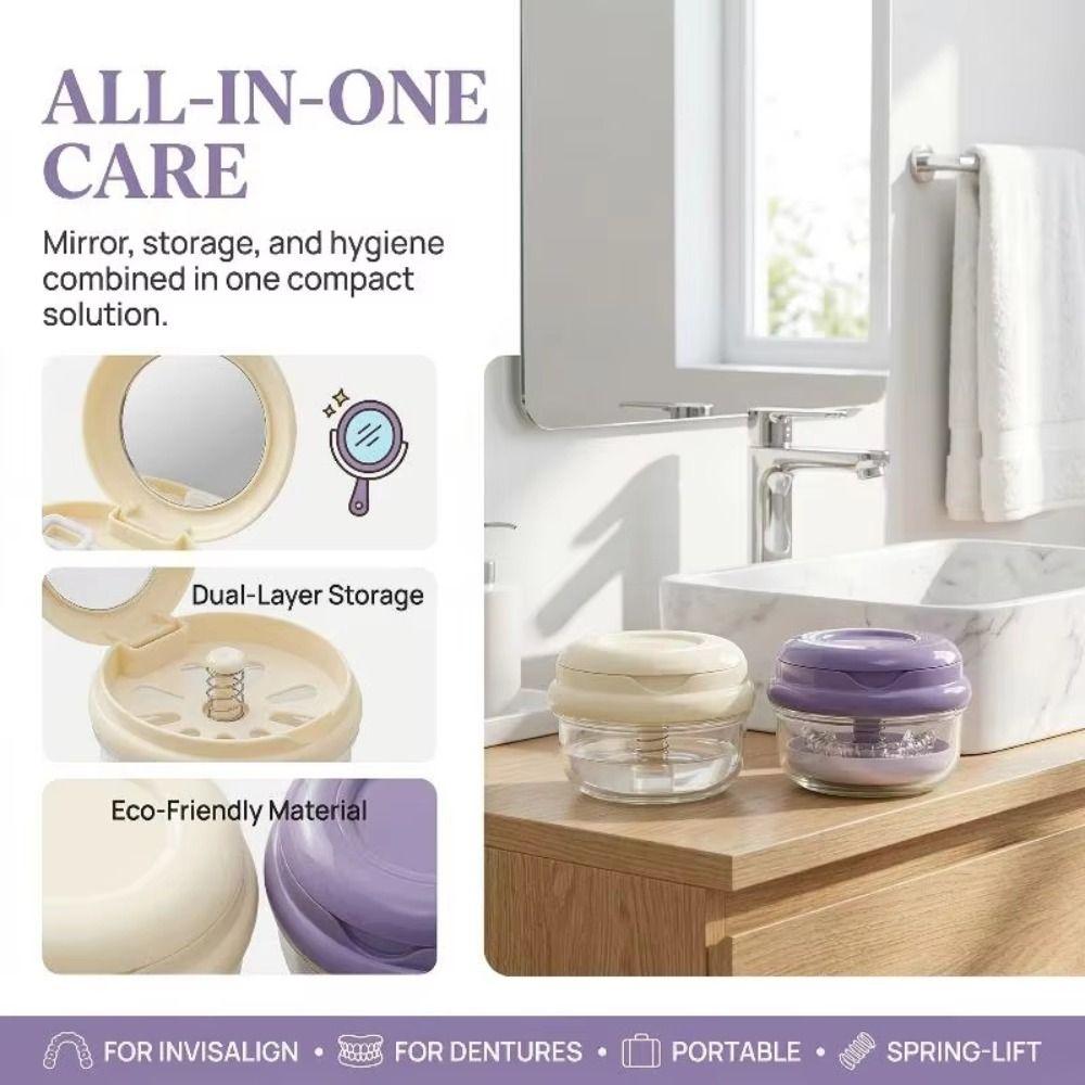 Clear Case Portable Denture Case Elastic Lifting Denture Soak Cup for Clear Braces