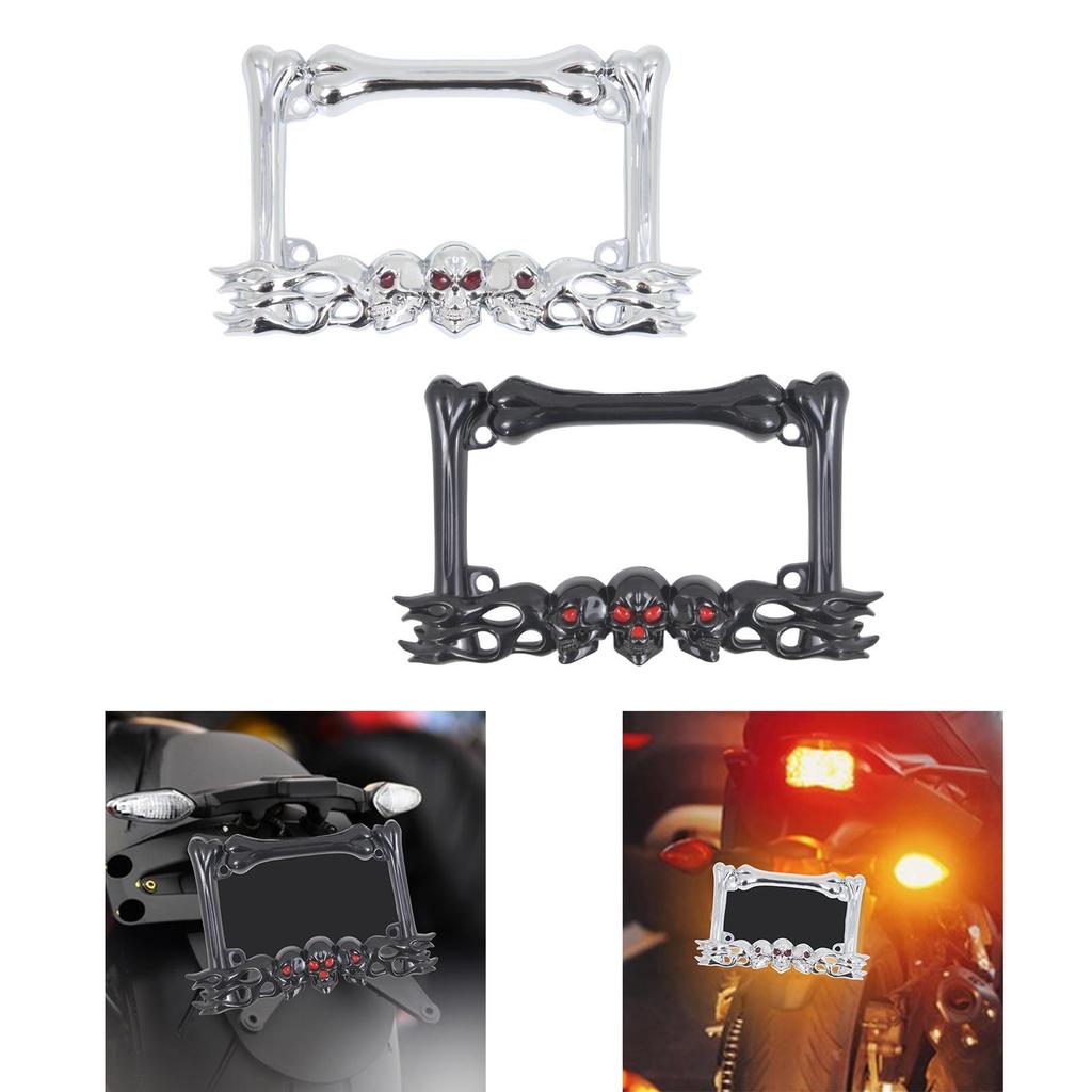 Skull Decor Motorcycle License Plate Frame Universal Fit 9inchx5.5inch