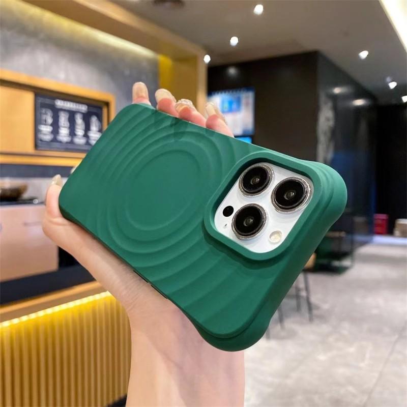Magnetic Wave Texture Liquid Silicone Case IPhone 16 Pro Max 15 Series Anti-Drop Soft TPU Cover Pure Color