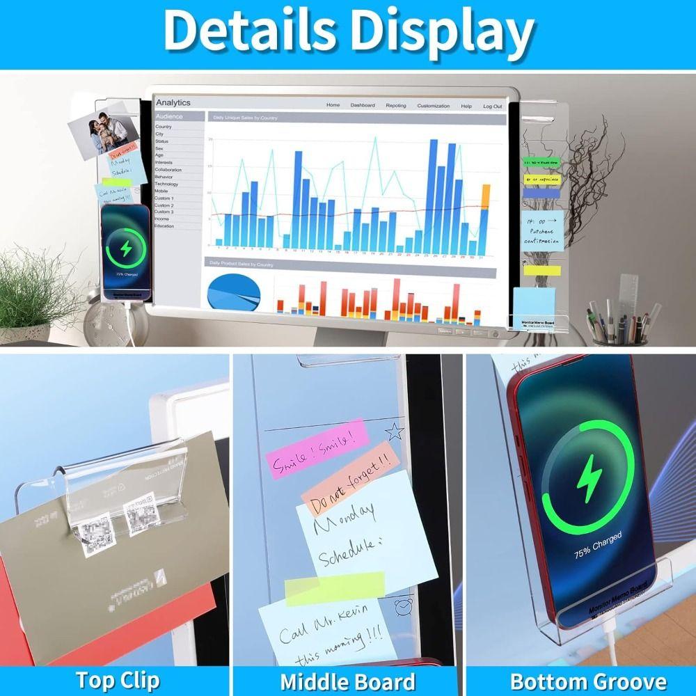 Multi-functional Monitor Memo Board Transparent Computer Sticky Note  Office Supplies