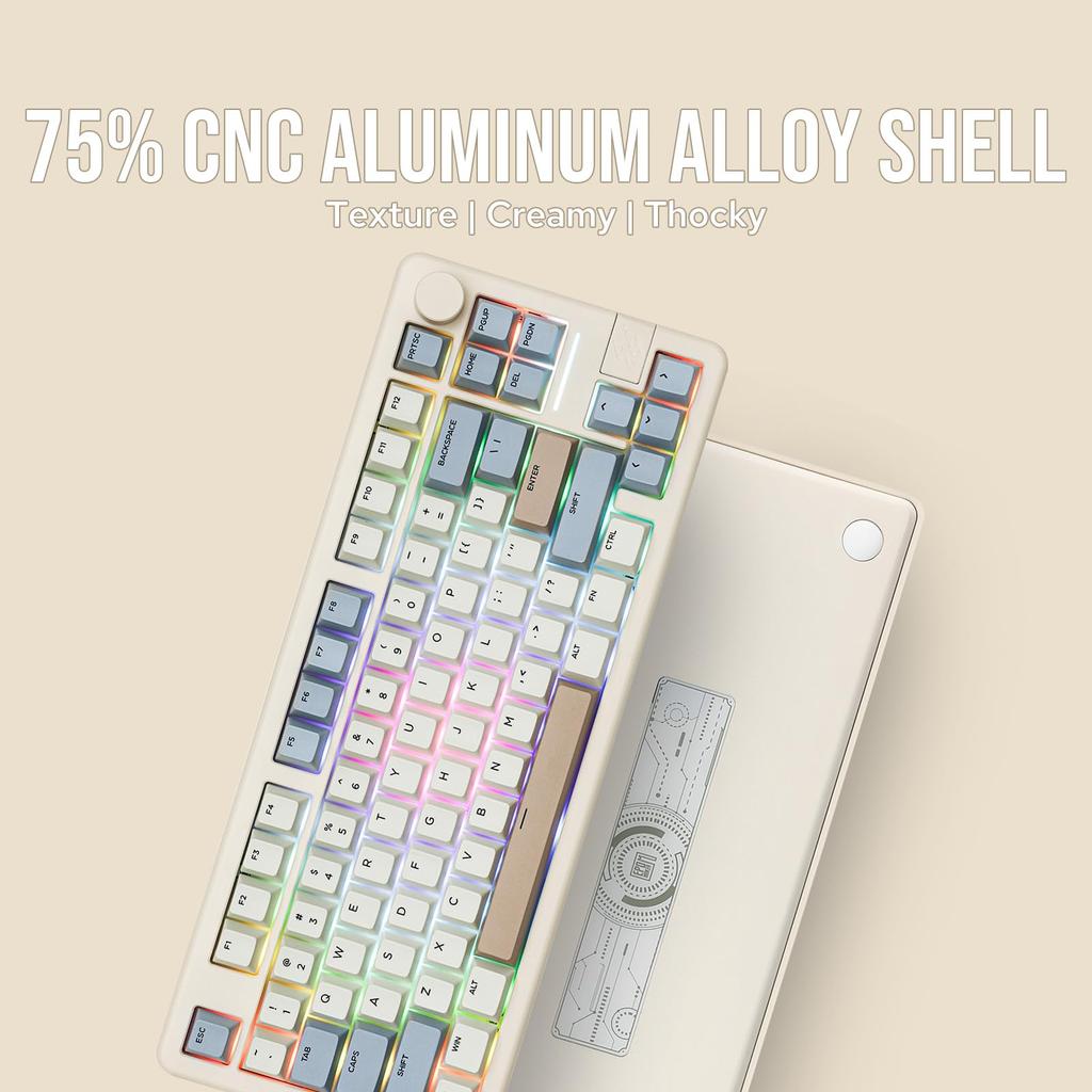 Новая беспроводная игровая клавиатура EPOMAKER Galaxy70, алюминиевая механическая клавиатура, проводная программируемая клавиатура Bluetooth, совместимая с горячей заменой, кремовая клавиатура
