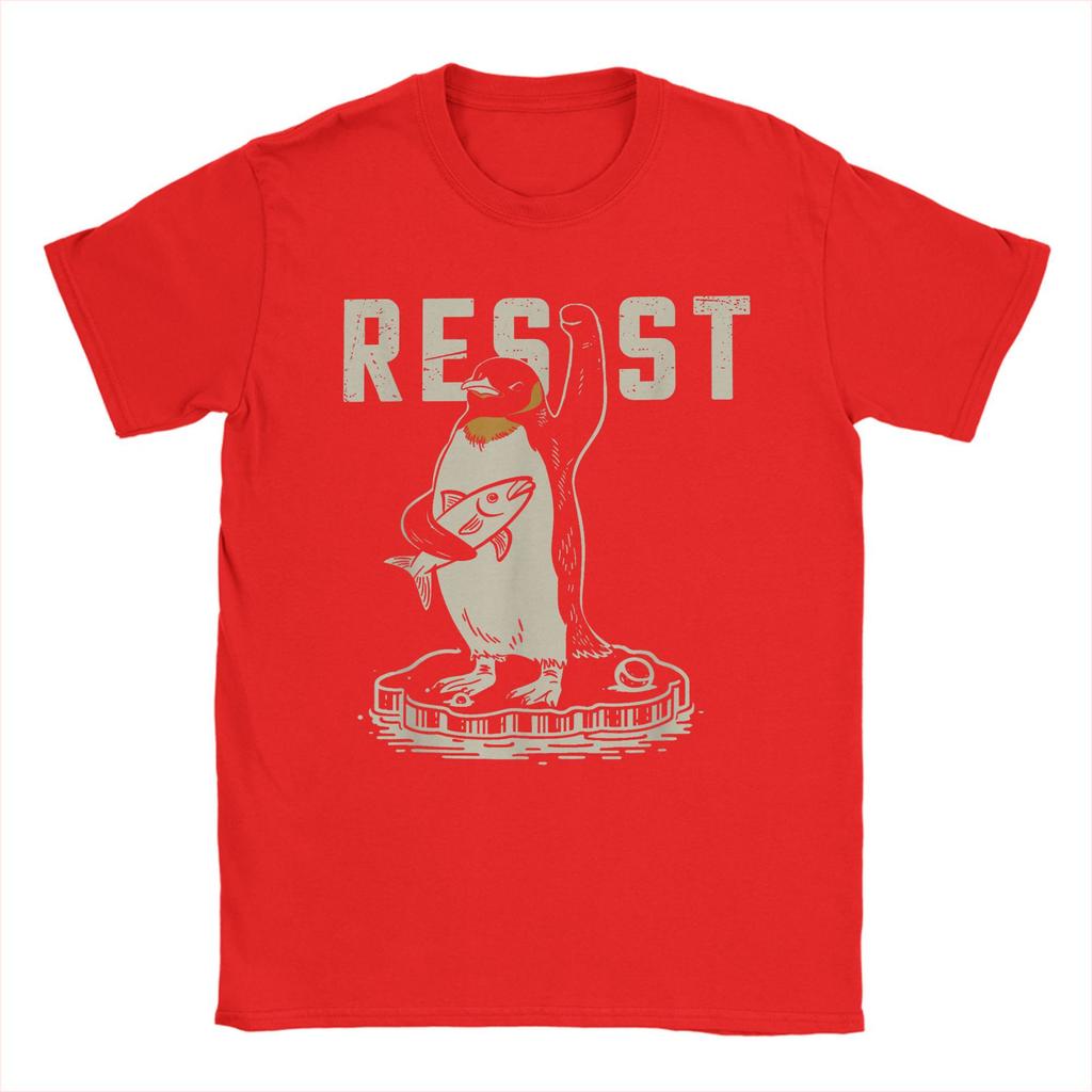 Men Resist Penguin Activism Funny Activism T Shirts Against Tariffs Tops Vintage Short Sleeve Round Neck Tees Present T-Shirts