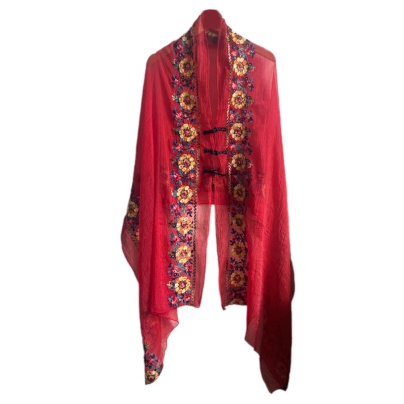 Soft Polyester Long Shawl with Intricate Ethnic Embroidery Shawl Elegant Shawl for Parties and Vacations