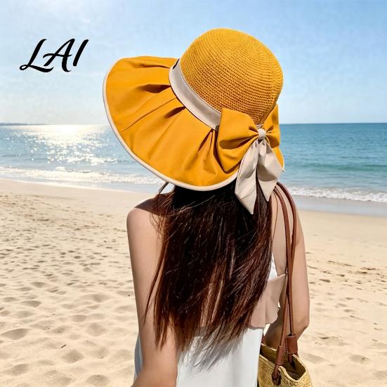 Summer Straw Hat for Outdoor Activities Wide Brim Sun Hat with Breathable Hollow Knit Women Design Foldable Beach Travel And Vacation Bonnet