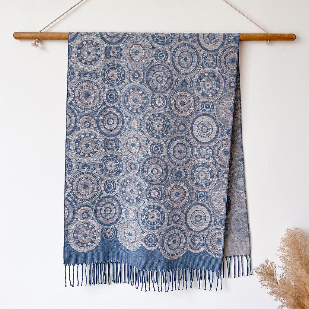 Manufacturer Cotton Scarf Shawl Circle Autumn And Winter Long Women'S Warm Fringed Jacquard Shawl Dual-Purpose Shawl