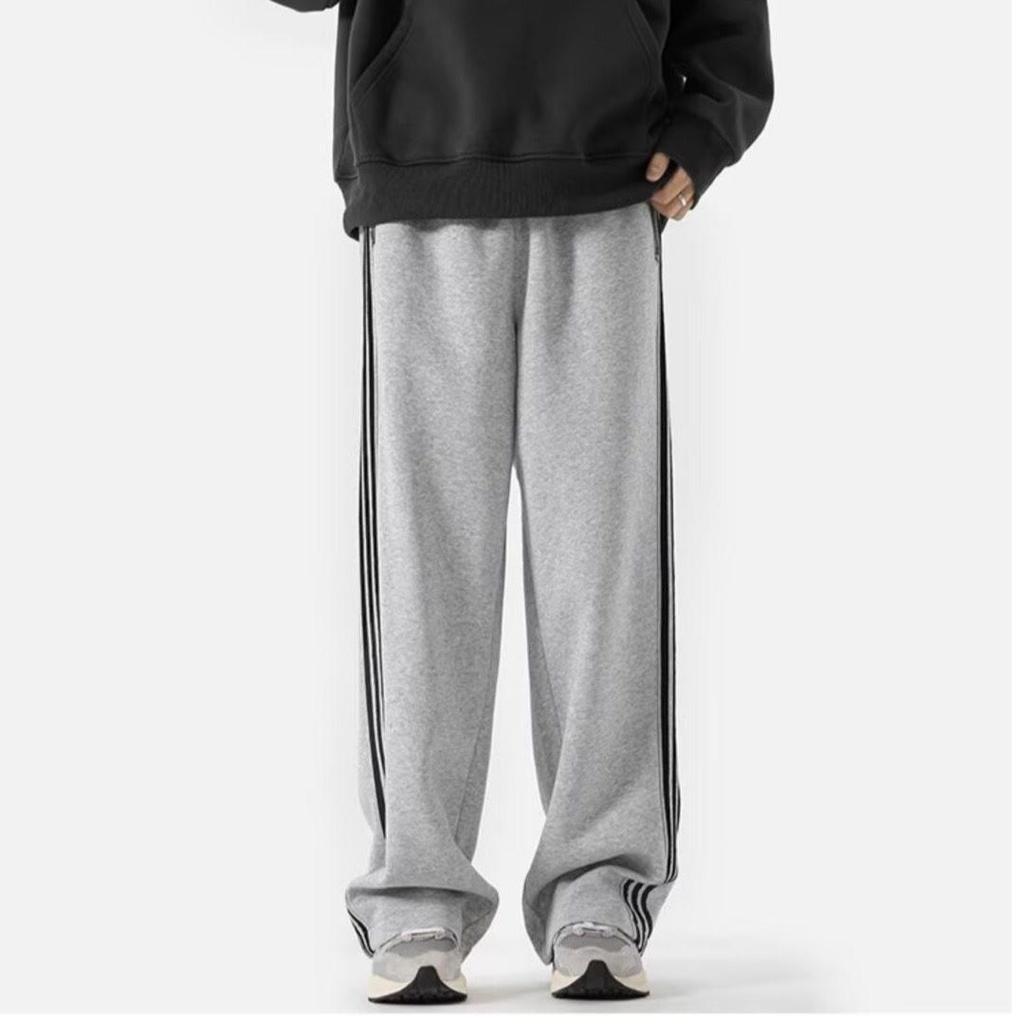 Мужские полосатые спортивные штаны с высокой талией: Модные, широкие, эластичные, на весну/осень, идеально подходят для студентов.