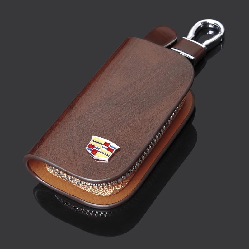 For Cadillac Escalade Tiburon Deville Seville XT5 XTS CTS BLS SLS DTS XLR Leather Car Key Bag Wallet Keychain Organizer Holder