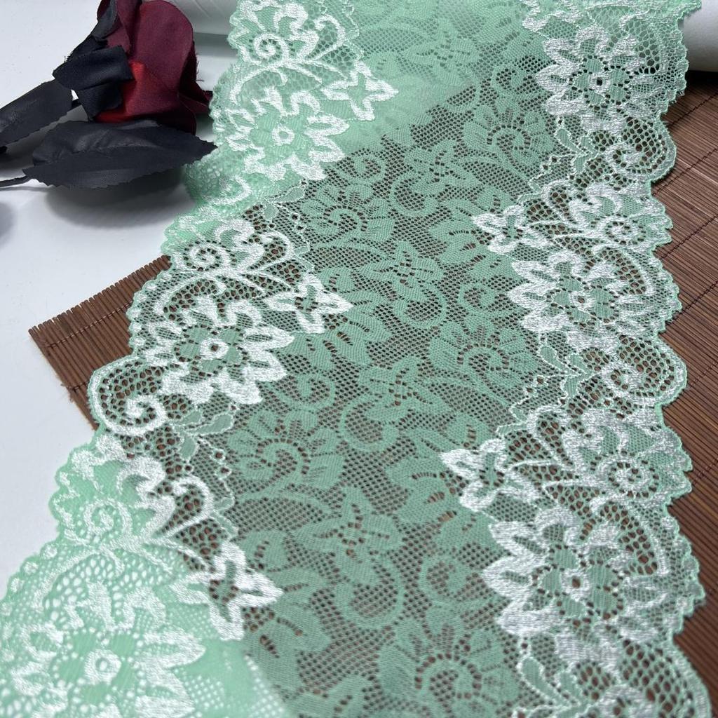 Elastic Lace, 17.5cm wide Light Cyan Stretch Mesh Lace Trim for Lingerie, Bra, Underwear, Dress, Garment, Sewing & Crafting