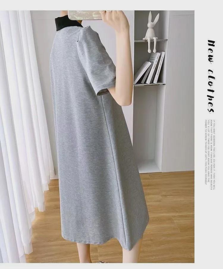 Корейское свободное летнее платье-поло для беременных с короткими рукавами