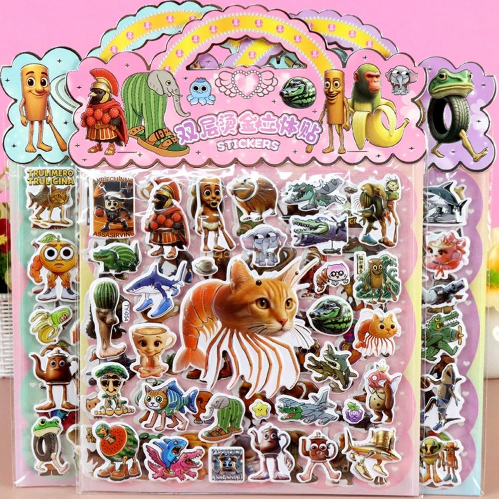Italian Brainrot Animals Bubble Stickers 3D for Kids DIY Phone Laptop Tung Tung Sahur Cartoon Cute Puffy Stickers Toys Gifts