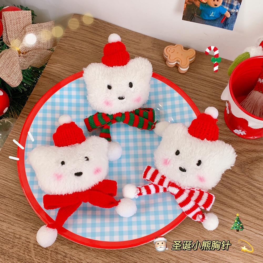 Blucome Lovely Plush Baby Bear Brooch for Women Men Scarf Coat New Year Christmas Gift