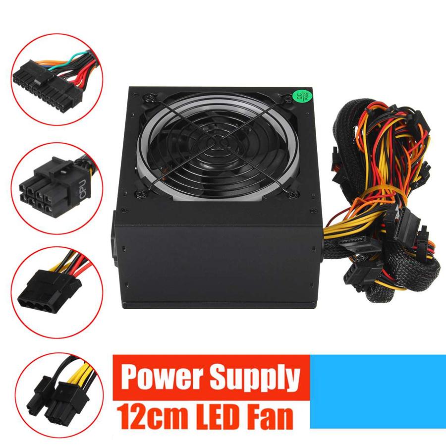 900W Power Supply 12cm Multicolor LED Fan 24 Pin PCI SATA 12V Computer Power Sup