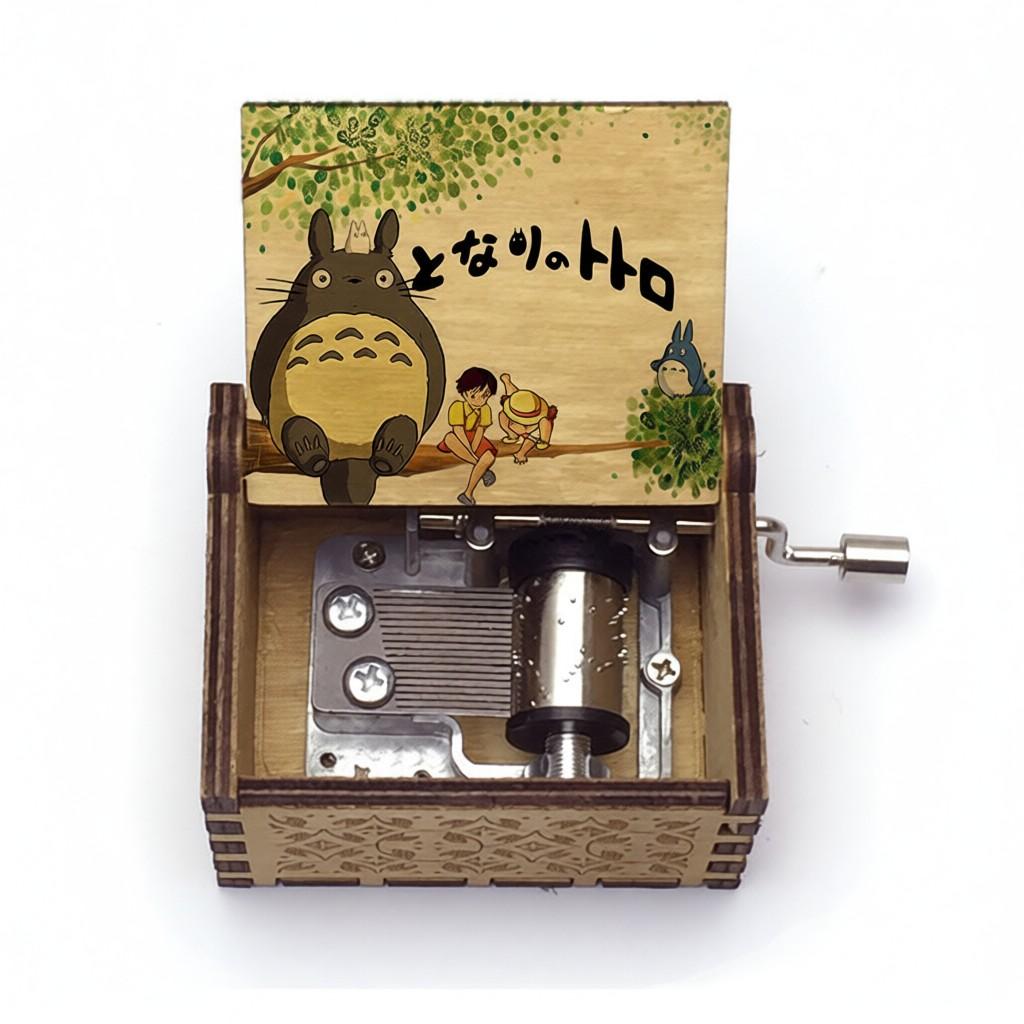 Wooden painted Totoro music box hand-cranked music box