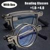 Fashion Metal Round Square Portable Folding Reading Glasses Women Men Anti Blue Light Presbyopia Eyeglasses Diopter +1.0 To +4.0
