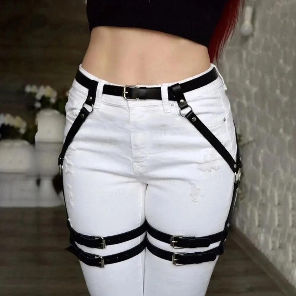 PU Leather Hollow Belt for Pants Strap Buckle Body Harness Belt  Waist Accessories