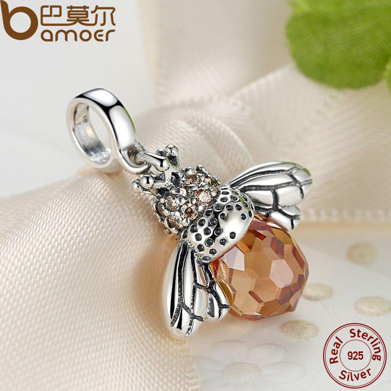 BAMOER Classic New 925 Sterling Silver Orange Wing Animal Bee Pendants Fit Bracelet