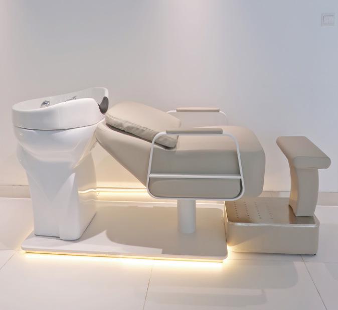 High-End Semi-Reclining Shampoo Bed with Ceramic Basin for Salons