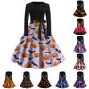Women's Casual Fashion Halloween Printed Round Neck Vintage Dress