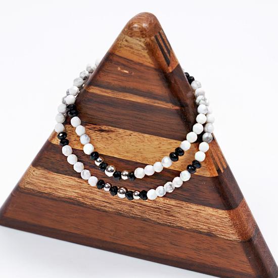 Тонкий браслет из драгоценных камней Jbans Classic Black Point White Cut Agate (C2001-Ac636_Wt)