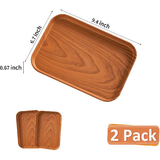 Wood Grain Plastic Serving Platters and Trays,Serving Dishes for Entertaining,Platters Serving Food,Appetizer Serving Trays for