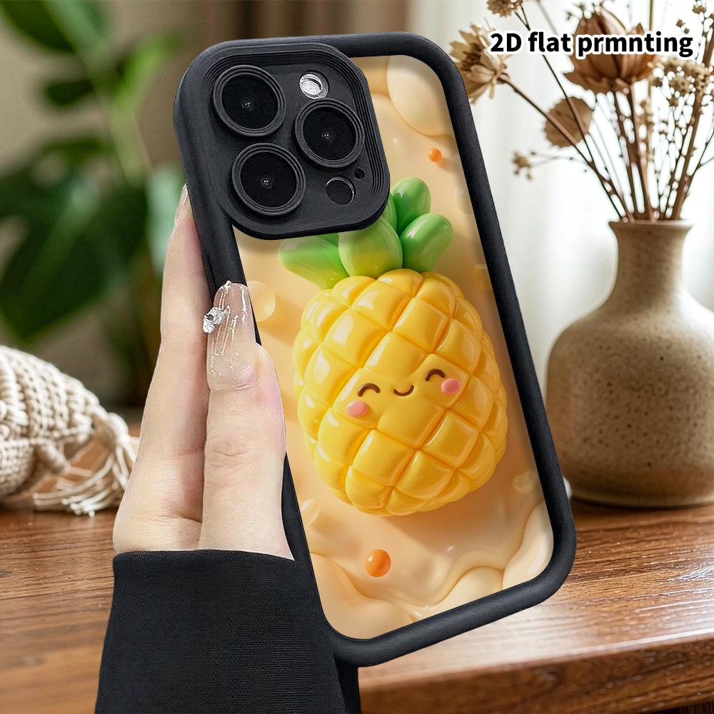 Чехол для телефона: 2D плоский дизайн, подходит для защитного чехла iPhone 18 17 16 15 14 13 Pro, ананас-смайлик, идеальный праздничный подарок на Рождество и Хэллоуин
