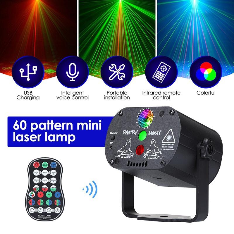 USB-лазерные фонари-360, регулируемые узоры, DJ-диско-сцена, вечерние огни, звуковая активация, светодиодный проектор RGB, функция времени с дистанционным управлением на Рождество