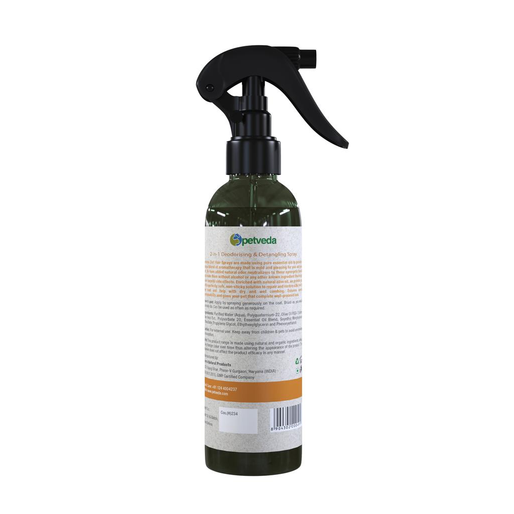 Спрей для шерсти с Бергамотом: устранение запаха (250 мл), Deodorising & Detangling Spray Spicy Bergamot,  Petveda