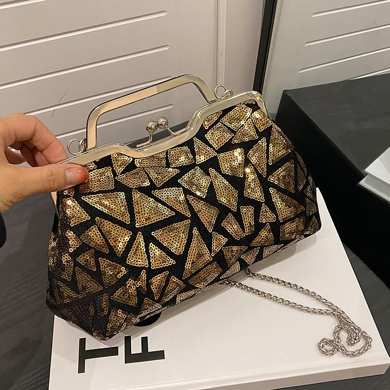 Multicolor Sequins Evening Bag Luxury Lock Luxury Chain Shoulder Crossbody Bag Lady Wedding Party Clutch Bag