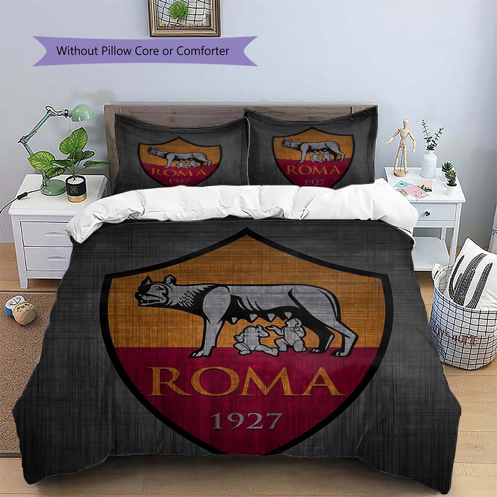 AS Roma Football Club Pattern Bedding Quilt Set Home Decoration Gift (1 * duvet cover + 2 * pillowcase without core)