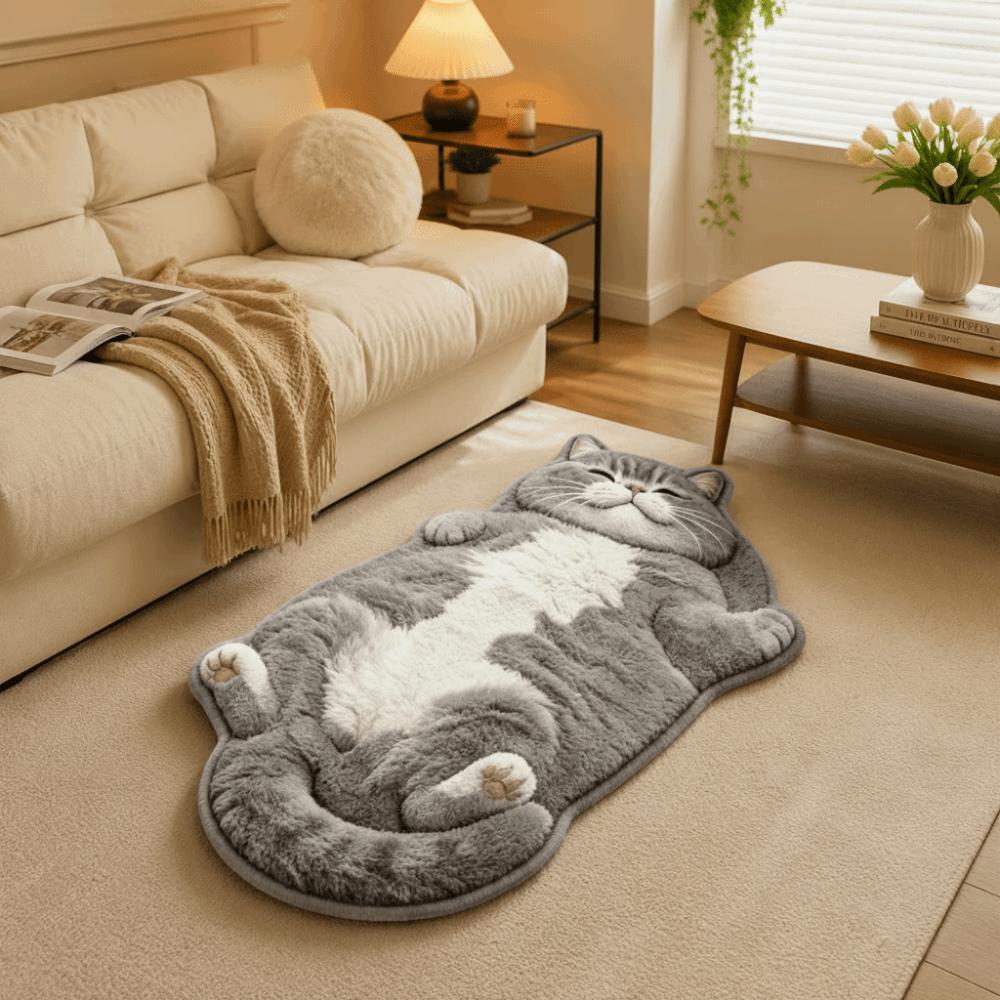 Anti-fouling Cat-Shaped Area Rug Non-Slip Cartoon Carpet Funny Home Decor Carpet Living Rooms