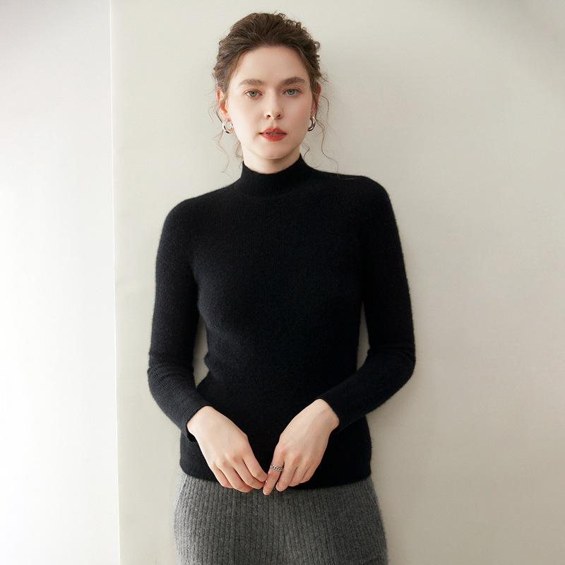 Light & Soft Pure Cashmere Women's Sweater – Half-High Neck, Seamless Knit, Slim Fit, Knitted Base Layer