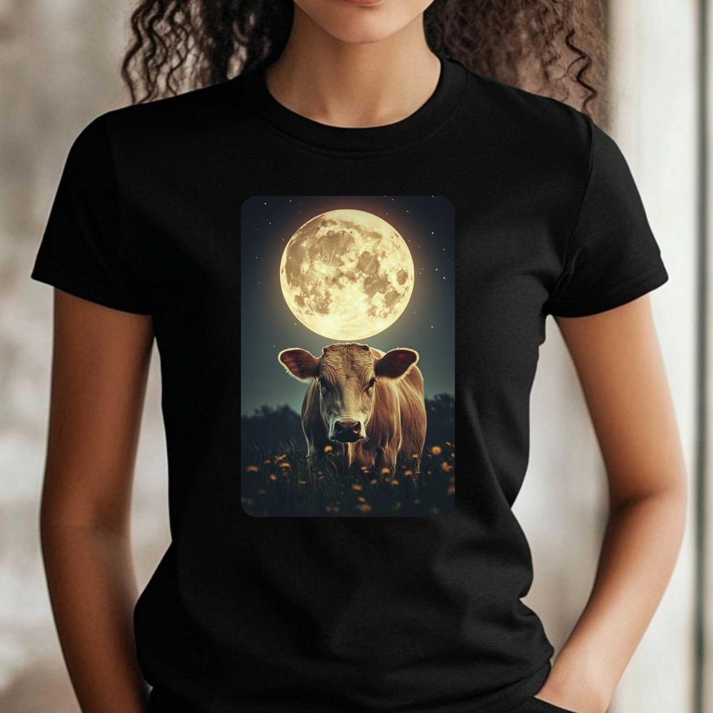 T-Shirt Frauen Kuh an Vollmond Motiv Baumwolle Größe XS bis 3XLWird in neuem Fenster oder Tab geöffnet
