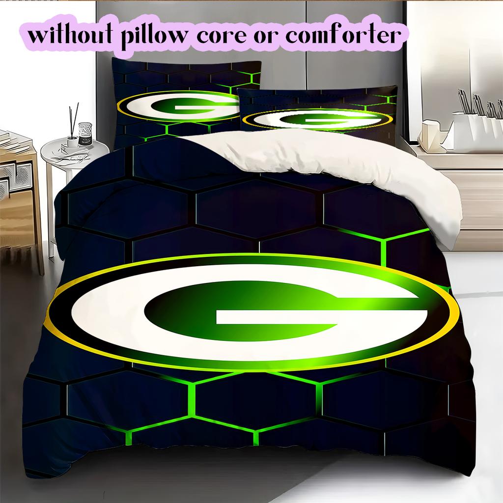 football Logo Pattern Bedding Quilt Set Quilt Cover Pillowcase Home Decoration Birthday Gift (1*duvet cover+ 2*pillowcase, without core)