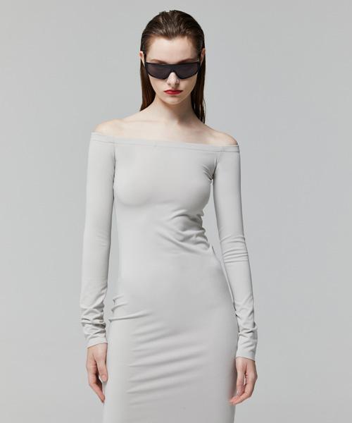 Lady Volume Off Shoulder Line Dress_Light Gray