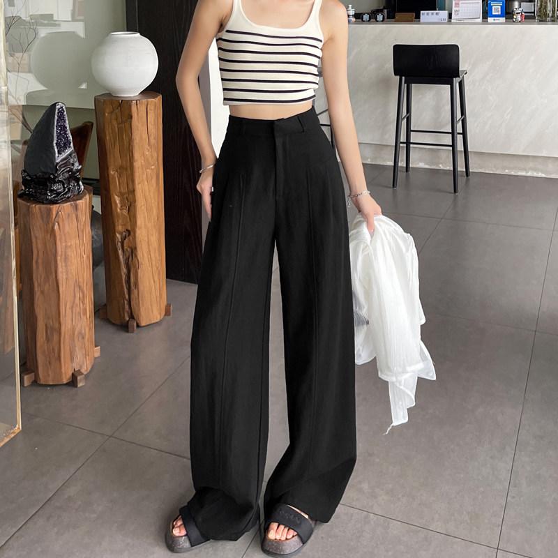 2026 High-Waist Cotton Linen White Wide-Leg Pants - Women's Anti-See-Through Straight-Leg Summer Casual 'Old Money' Style