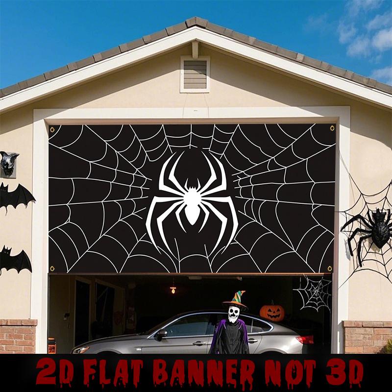 1pc 2D flat ghostly spider web garage door banner spooky spider background Halloween outdoor decoration home decoration ws