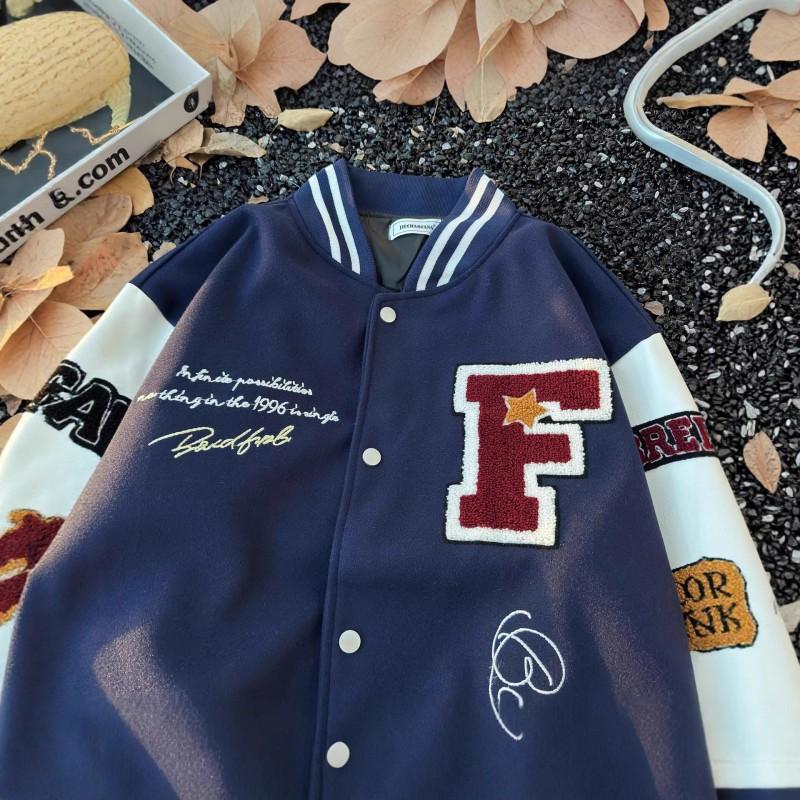 Unisex Oversized Thickened Baseball Jacket With Colorblock Design Embroidered Letters Teens Adults