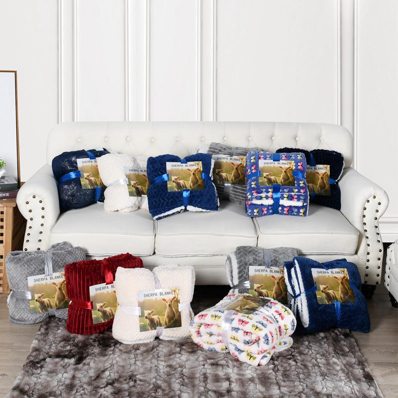 Двухслойное однотонное фланелевое одеяло для дивана из овечьей шерсти