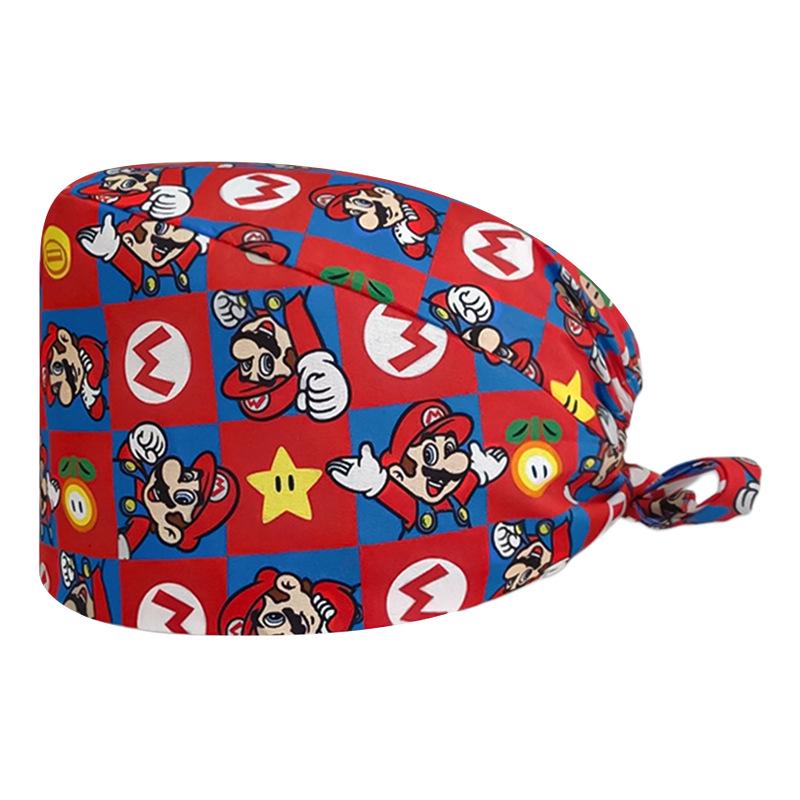 Unisex Cartoon Print Nurse Cap - Breathable, Sweat-Absorbent Surgical Cap for Pet Hospital and Medical Use.